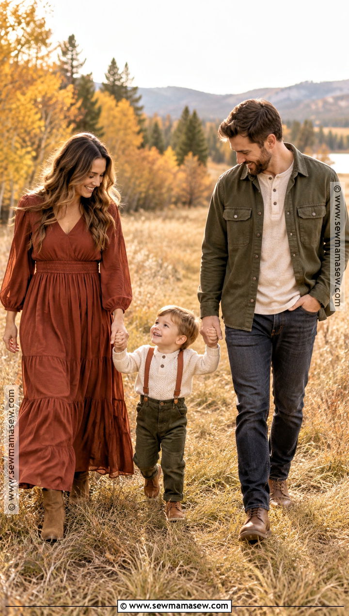 Rust and Olive Family of 3 Fall Photo Outfit - 20 family of 3 fall photo outfits