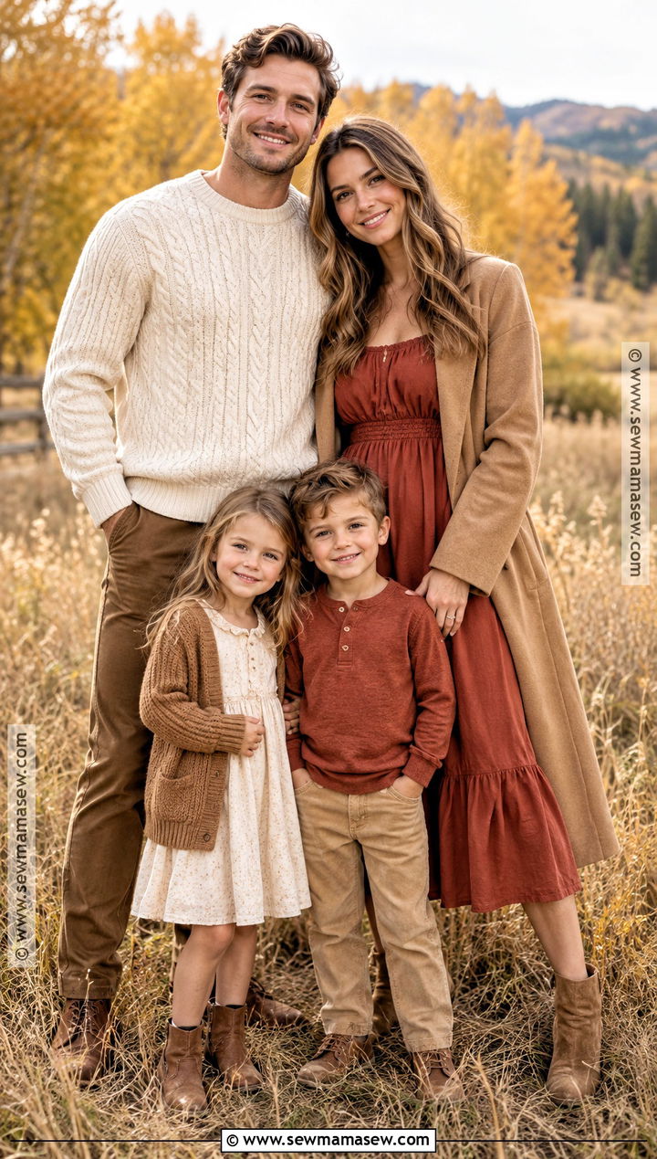 Rust and Warm Neutral Fall Family Photo Outfits - 20 Neutral Fall Family Photo Outfits