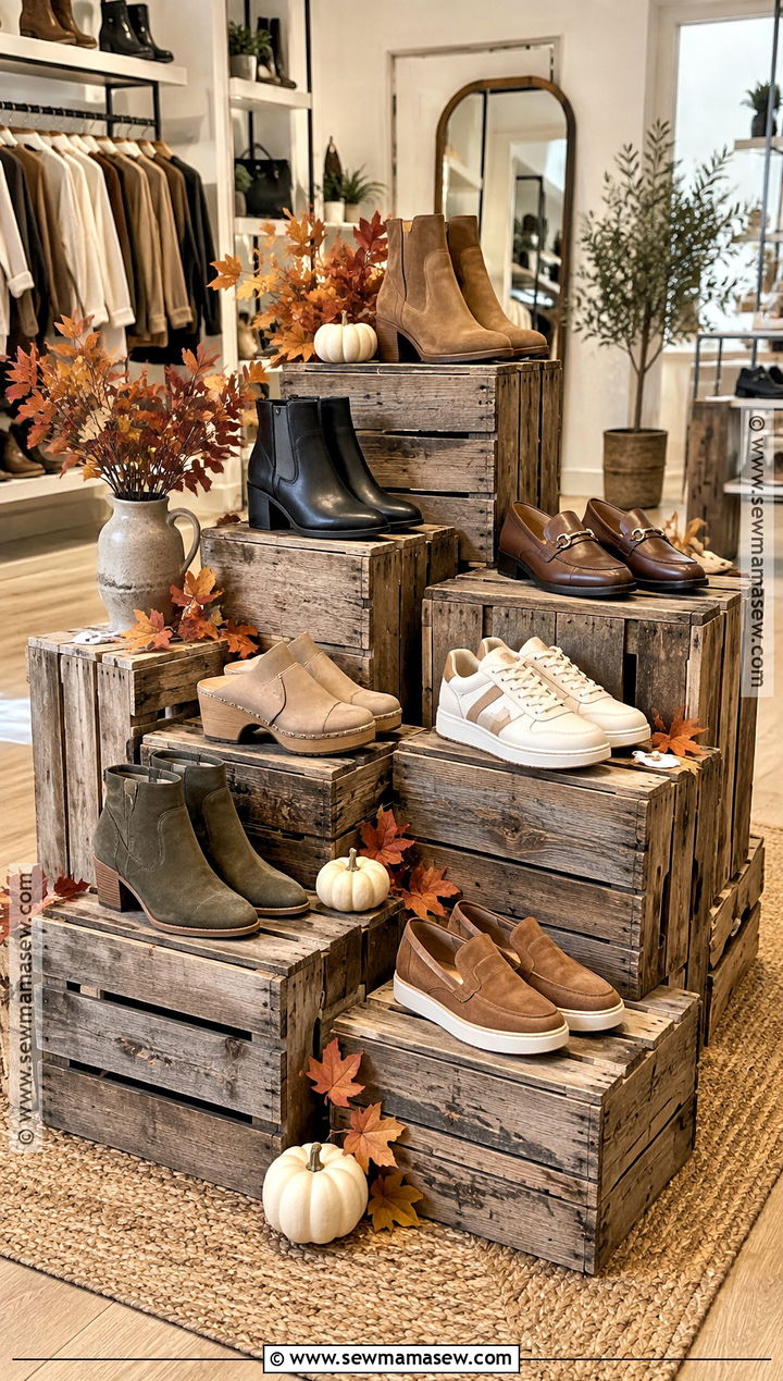 Rustic Crate Fall Shoe Display - 15 Fall Shoe Collection Display Ideas