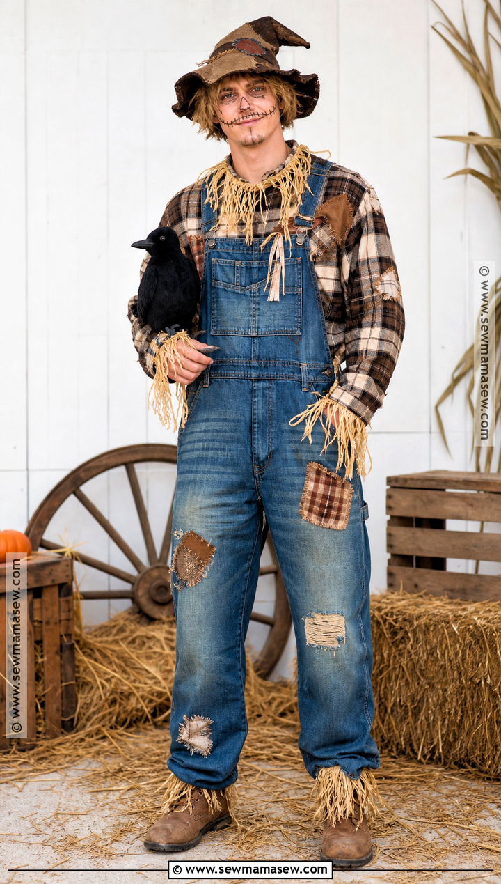 Rustic Scarecrow Costume With Overalls - 30 halloween male costumes