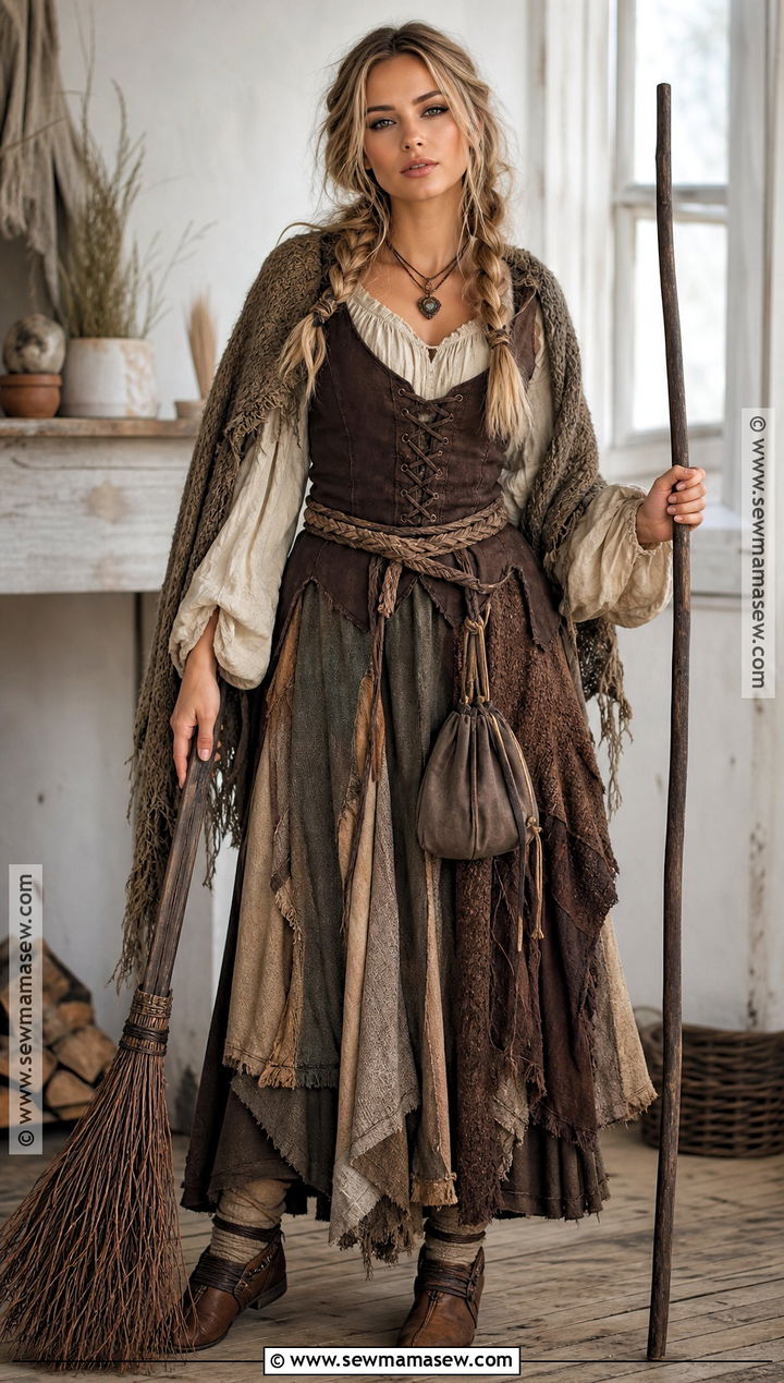 Rustic Viking Witch Costume With Patchwork Skirt - 30 viking witch costume ideas