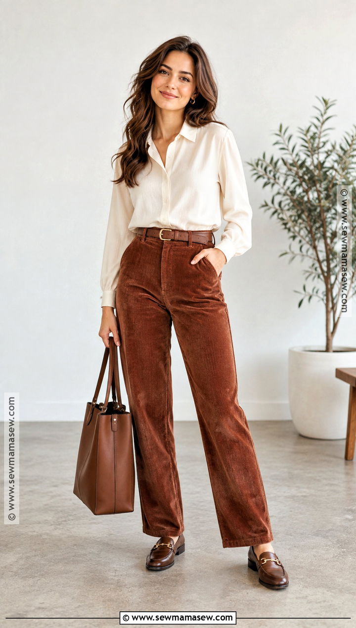 SHEIN Blouse and Corduroy Pants Outfit - 25 shein outfits fall