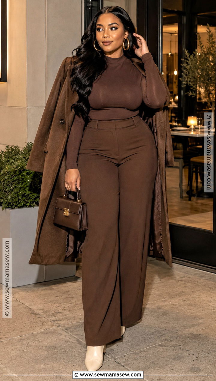 SHEIN Chocolate Brown Wide Leg Set Outfit - 15 fall date night outfit shein ideas