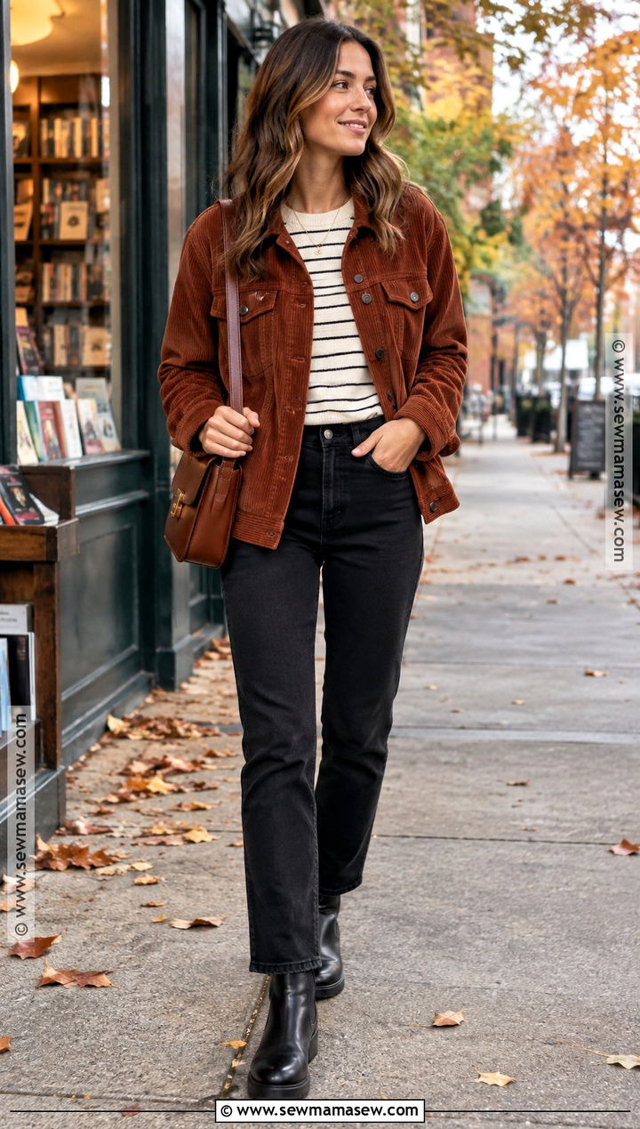 SHEIN Corduroy Jacket And Black Jeans Outfit - 25 fall shein outfit ideas