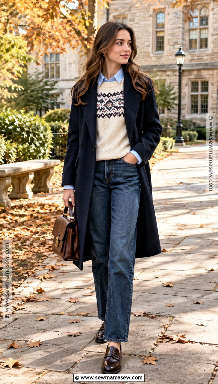 SHEIN Fair Isle Sweater And Straight Jeans Outfit - 25 fall shein outfit ideas