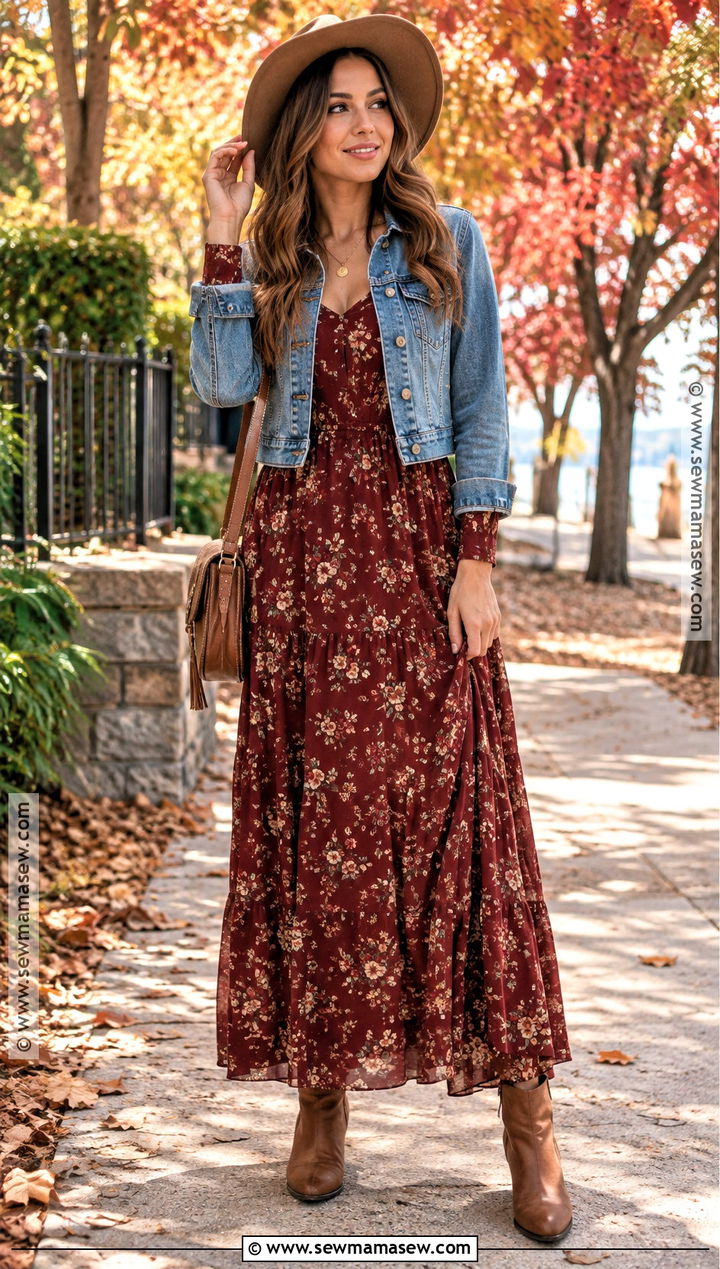 SHEIN Fall Denim Jacket And Maxi Dress Outfit - 15 Fall Outfit Ideas Shein