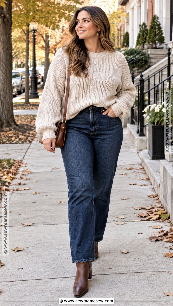 SHEIN Fall Oversized Sweater and Straight Leg Jeans Outfit - 15 fall shien outfit ideas