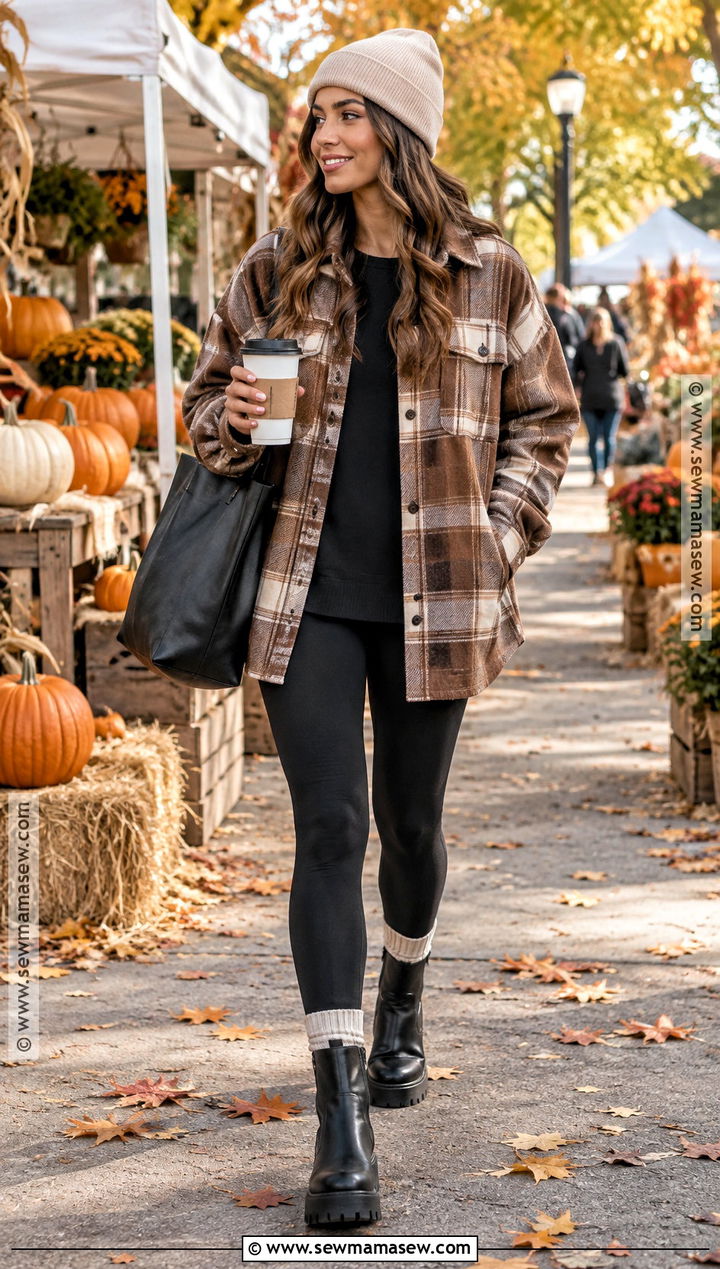 SHEIN Fall Shacket And Leggings Outfit - 15 Fall Outfit Ideas Shein