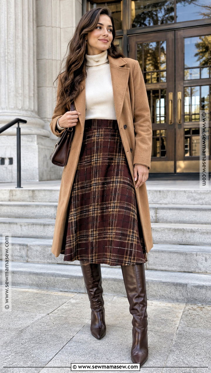 SHEIN Fall Turtleneck And Plaid Skirt Outfit - 15 Fall Outfit Ideas Shein