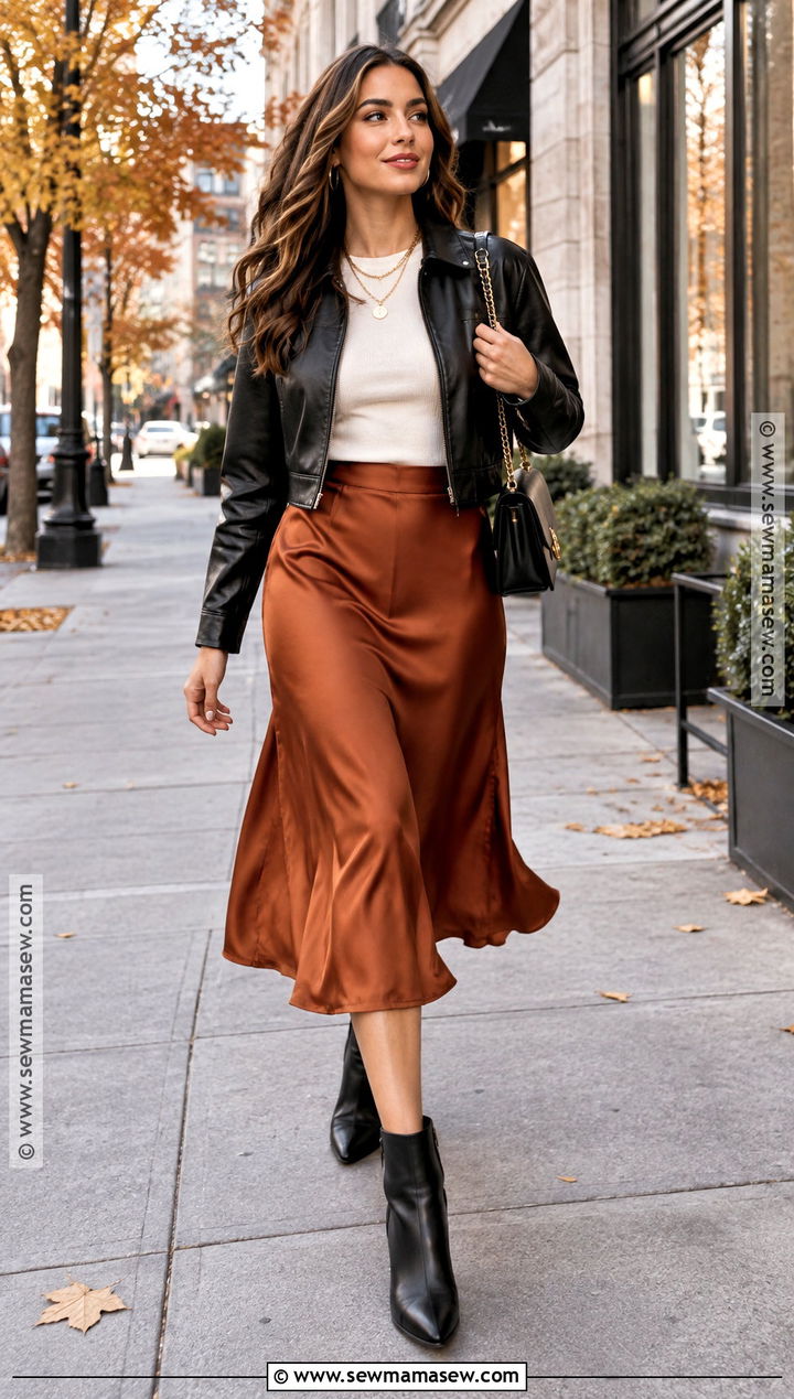 SHEIN Faux Leather Jacket And Midi Skirt Outfit - 25 fall shein outfit ideas