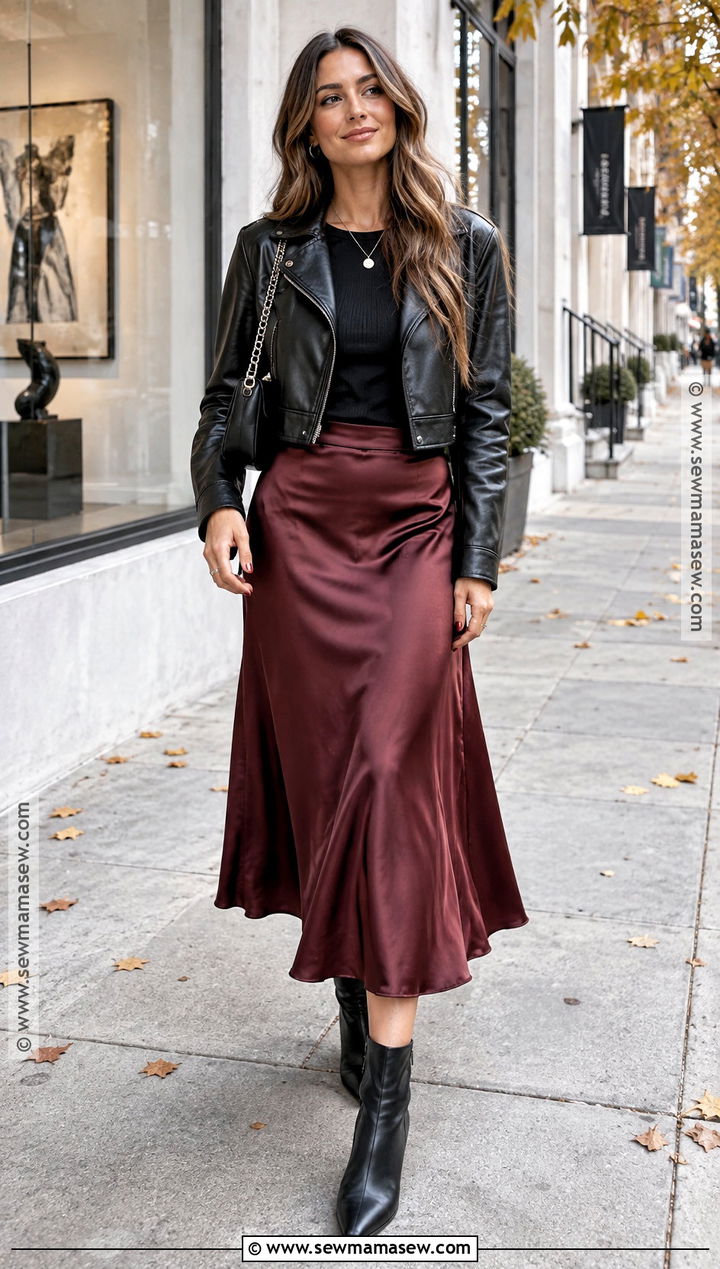 SHEIN Faux Leather Jacket and Midi Skirt Outfit - 25 shein outfits fall