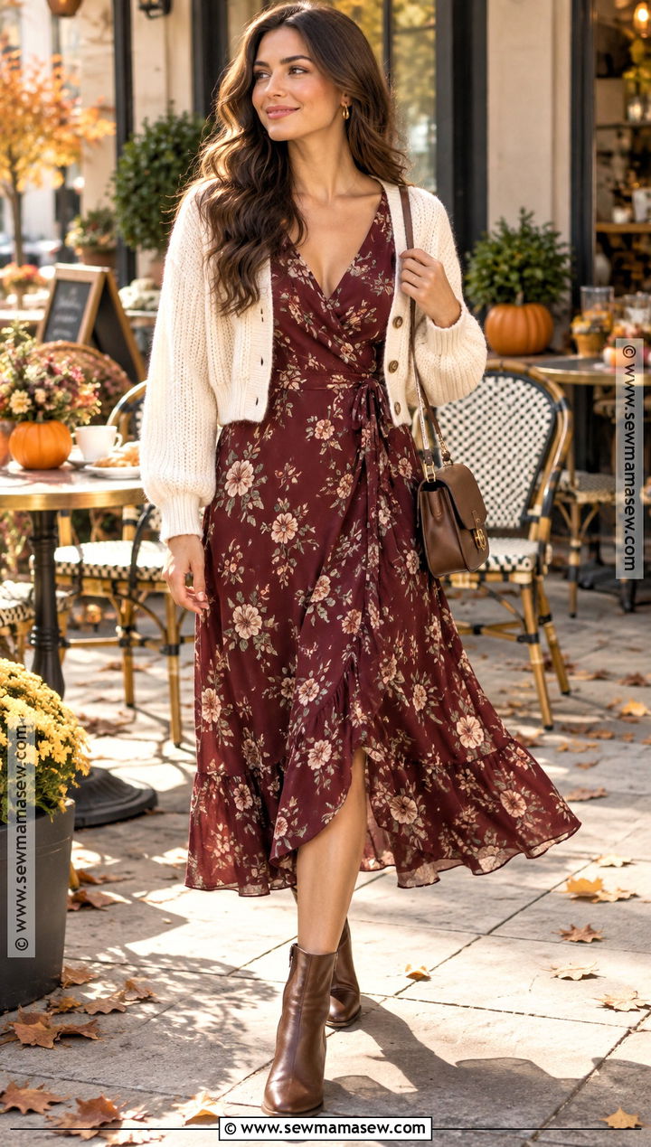 SHEIN Floral Midi Dress And Cardigan Outfit - 25 fall shein outfit ideas