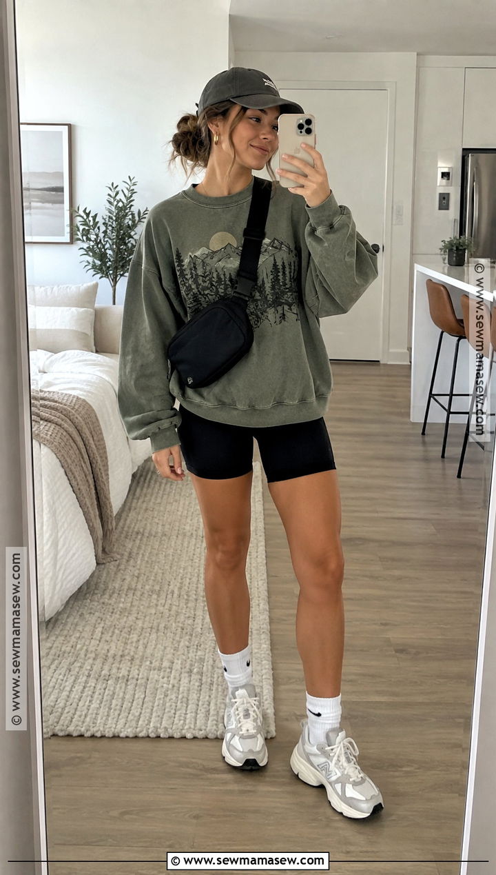 SHEIN Graphic Sweatshirt And Biker Shorts Outfit - 25 fall shein outfit ideas