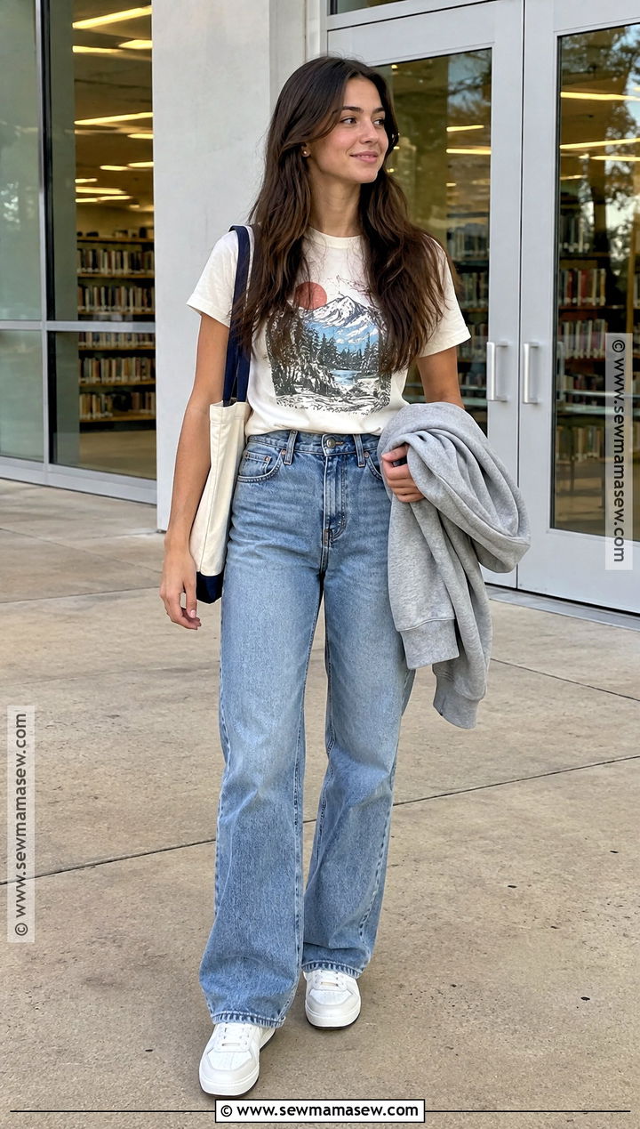 SHEIN Graphic Tee And Straight Leg Jeans Outfit - 20 back to school outfits from shein