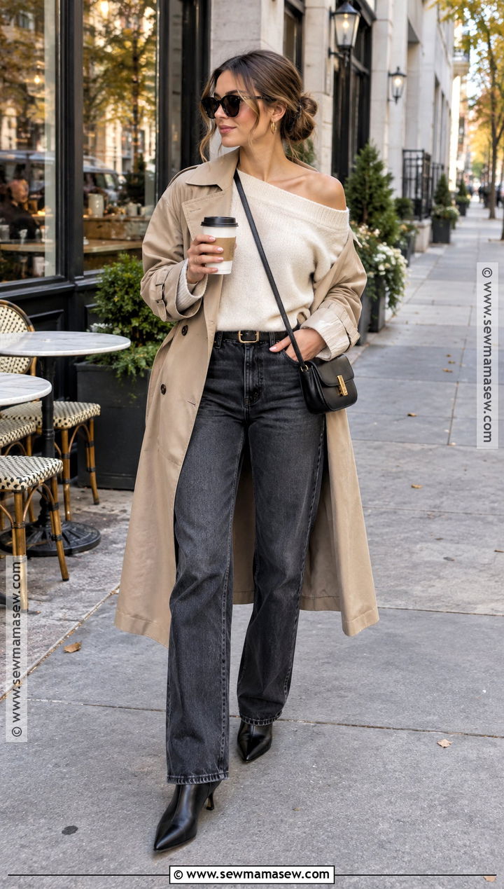 SHEIN Off Shoulder Sweater And Dark Jeans Outfit - 15 fall date night outfit shein ideas
