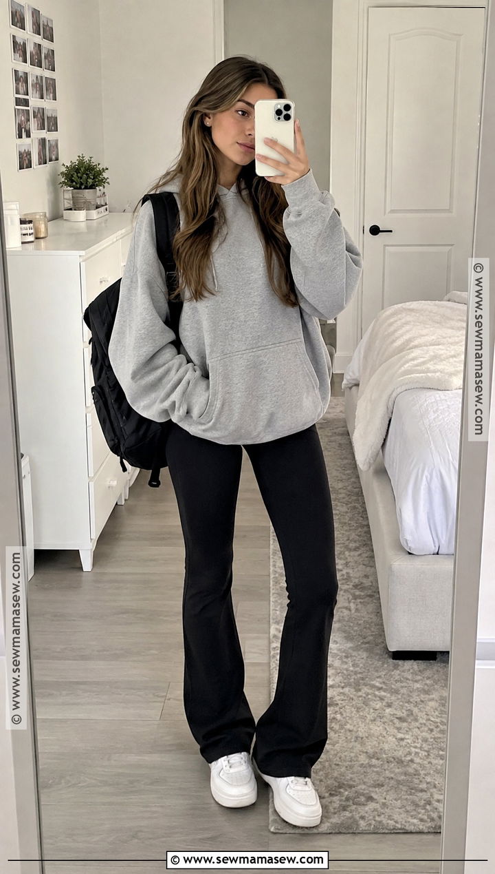 SHEIN Oversized Hoodie And Flared Leggings Outfit - 15 Back To School Shein Outfits Highschool