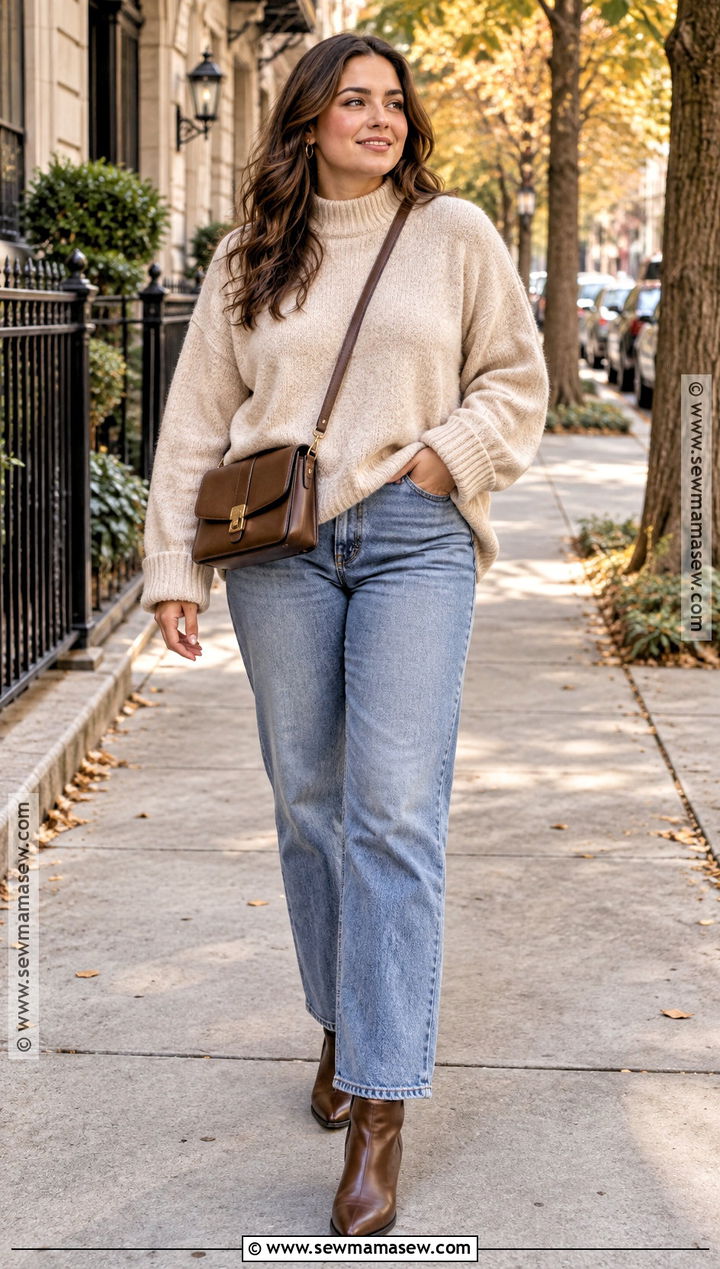 SHEIN Oversized Sweater And Straight Leg Jeans Outfit - 25 fall shein outfit ideas