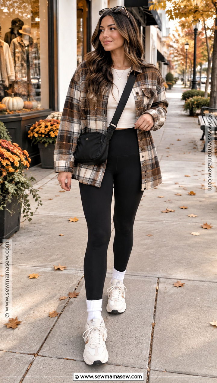 SHEIN Plaid Shacket And Black Leggings Outfit - 25 fall shein outfit ideas