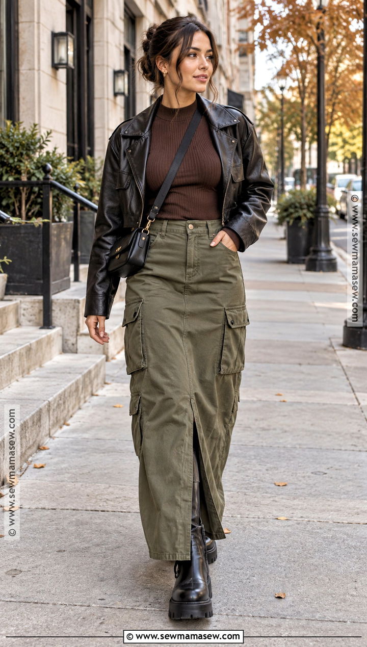 SHEIN Ribbed Top And Cargo Maxi Skirt Outfit - 25 fall shein outfit ideas