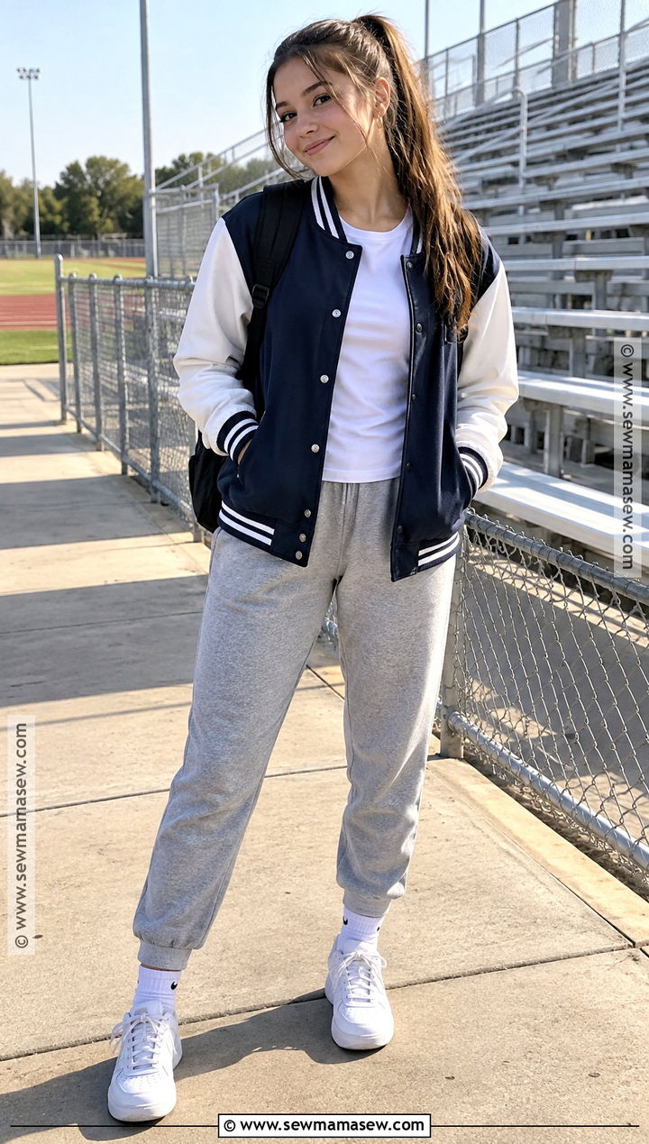SHEIN Varsity Jacket And Joggers Outfit - 15 Back To School Shein Outfits Highschool