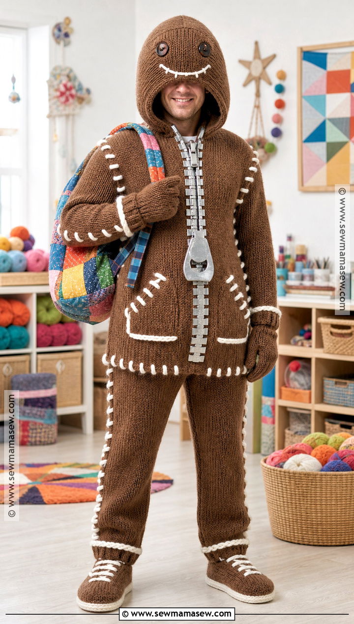 Sackboy Costume With Brown Knit Texture - 30 Video Game Halloween Costumes