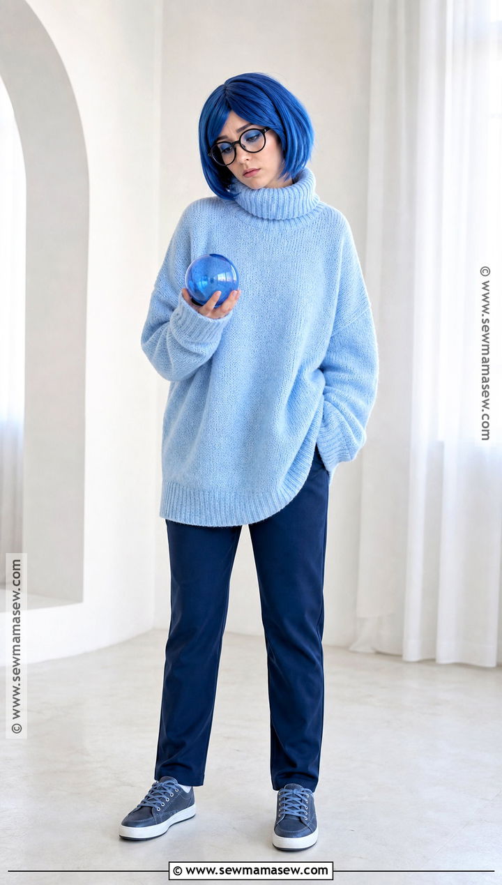 Sadness Halloween Costume With Blue Sweater - 40 inside out halloween costume ideas