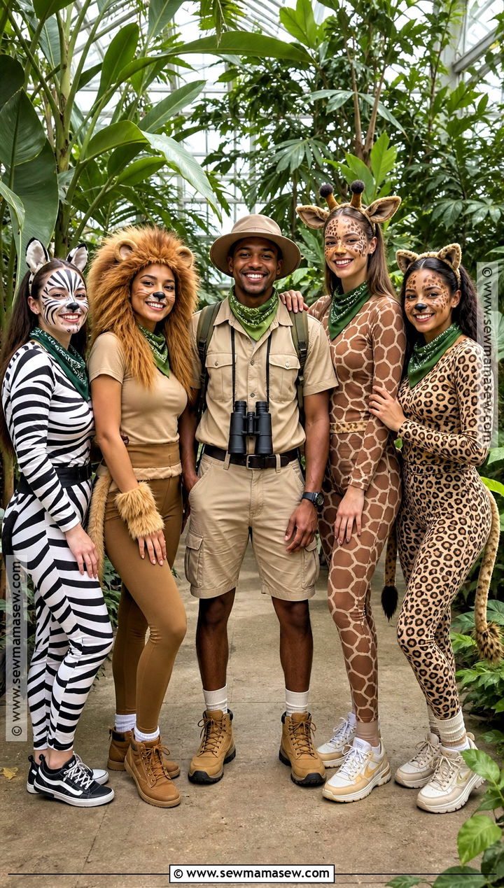Safari Guide And Animals Costume - 40 5 Person Halloween Costume Ideas