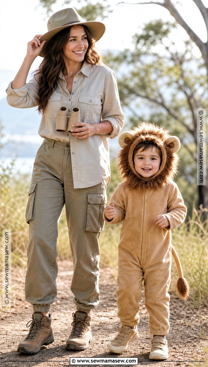 Safari Guide And Lion Costume - 30 Mom And Toddler Halloween Costumes