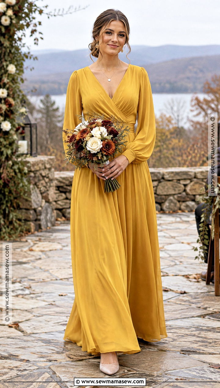 Saffron Yellow Long Sleeve Bridesmaid Dress - 15 Yellow Fall Bridesmaid Dresses
