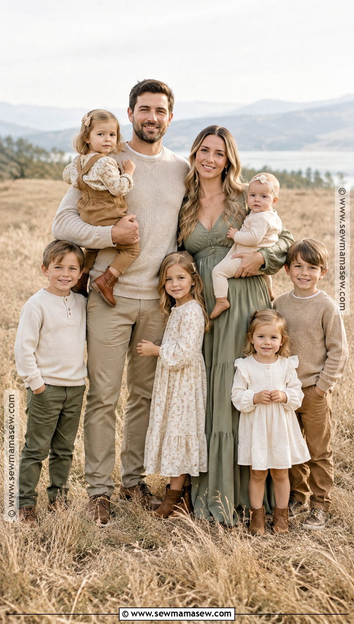 Sage And Beige Large Family Fall Photoshoot Outfits - 15 Large Family Fall Photoshoot Outfits