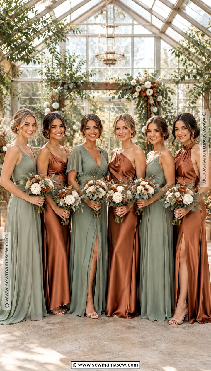 Sage And Copper Mismatched Bridesmaid Dresses - 20 fall mismatched bridesmaid dresses