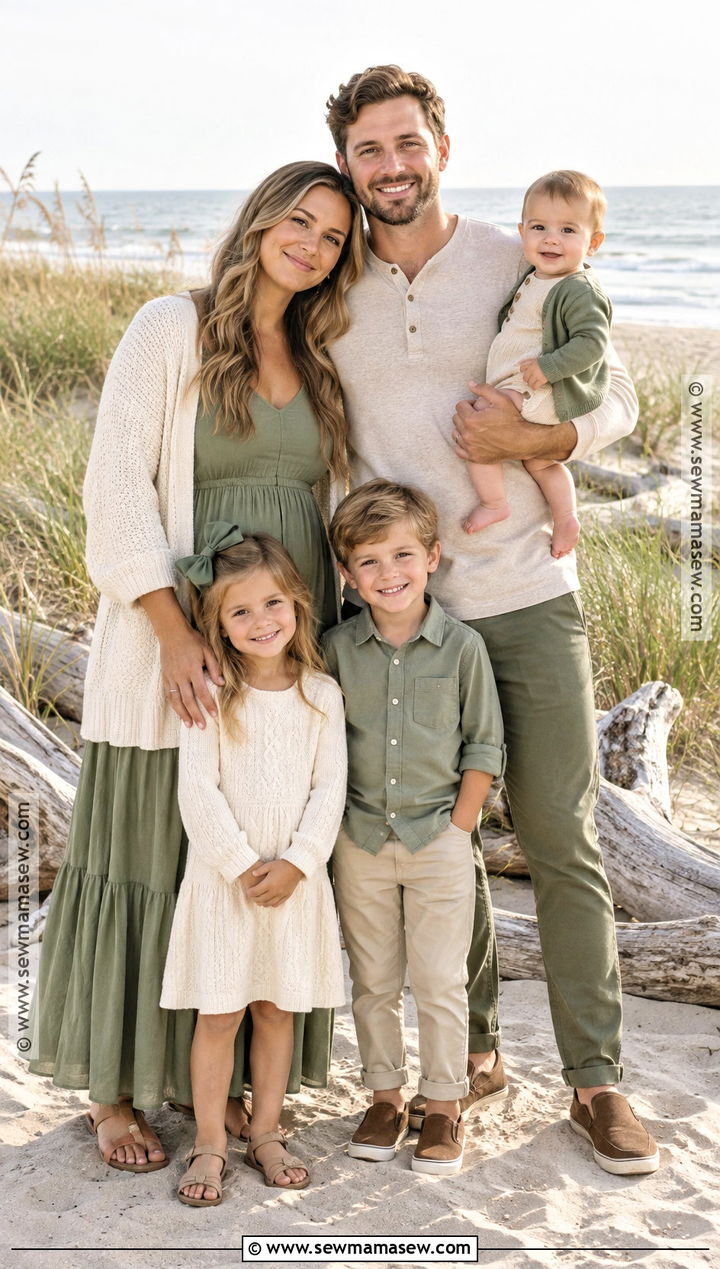 Sage And Oatmeal Beach Family Outfit - 15 fall family pictures outfits beach