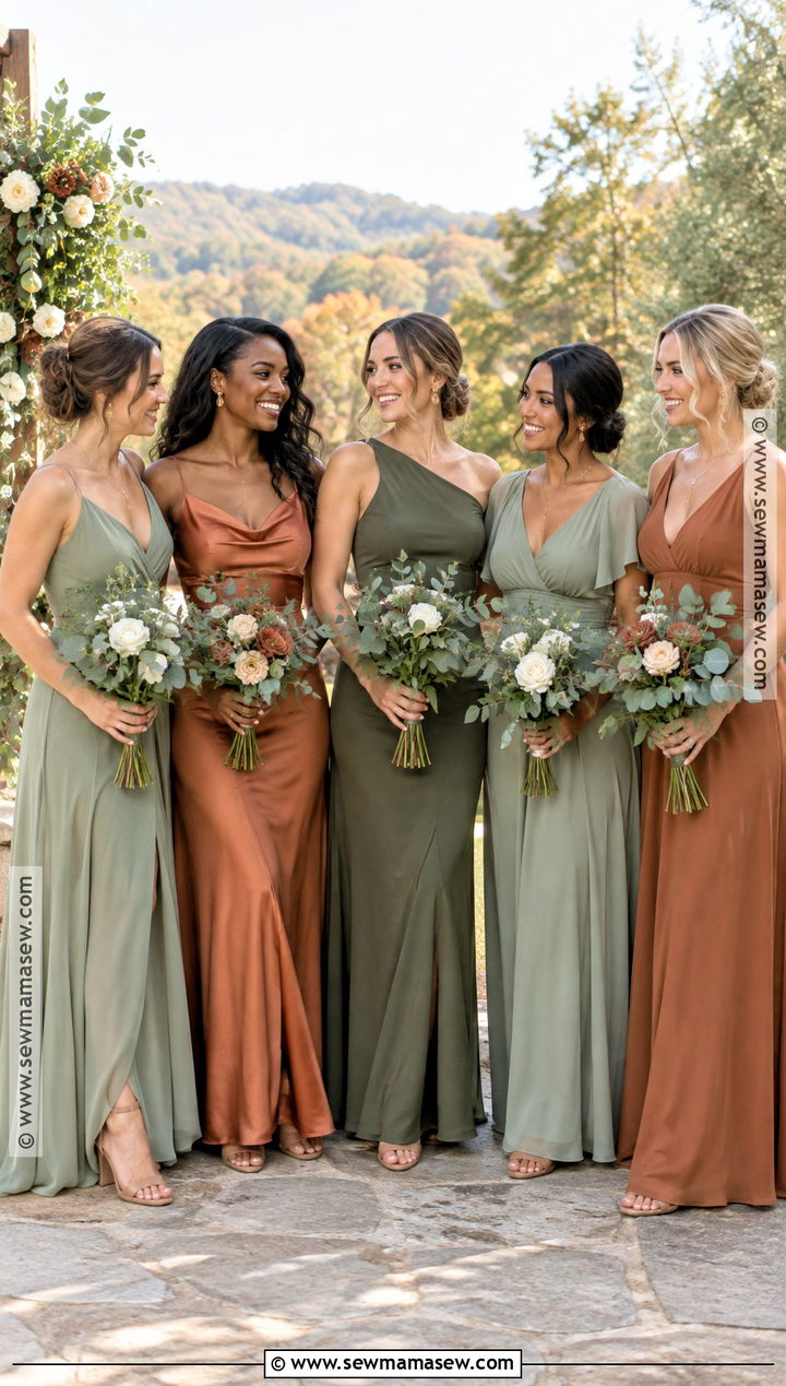 Sage And Terracotta Mismatch Bridesmaid Dresses - 15 Fall Mismatch Bridesmaid Dresses