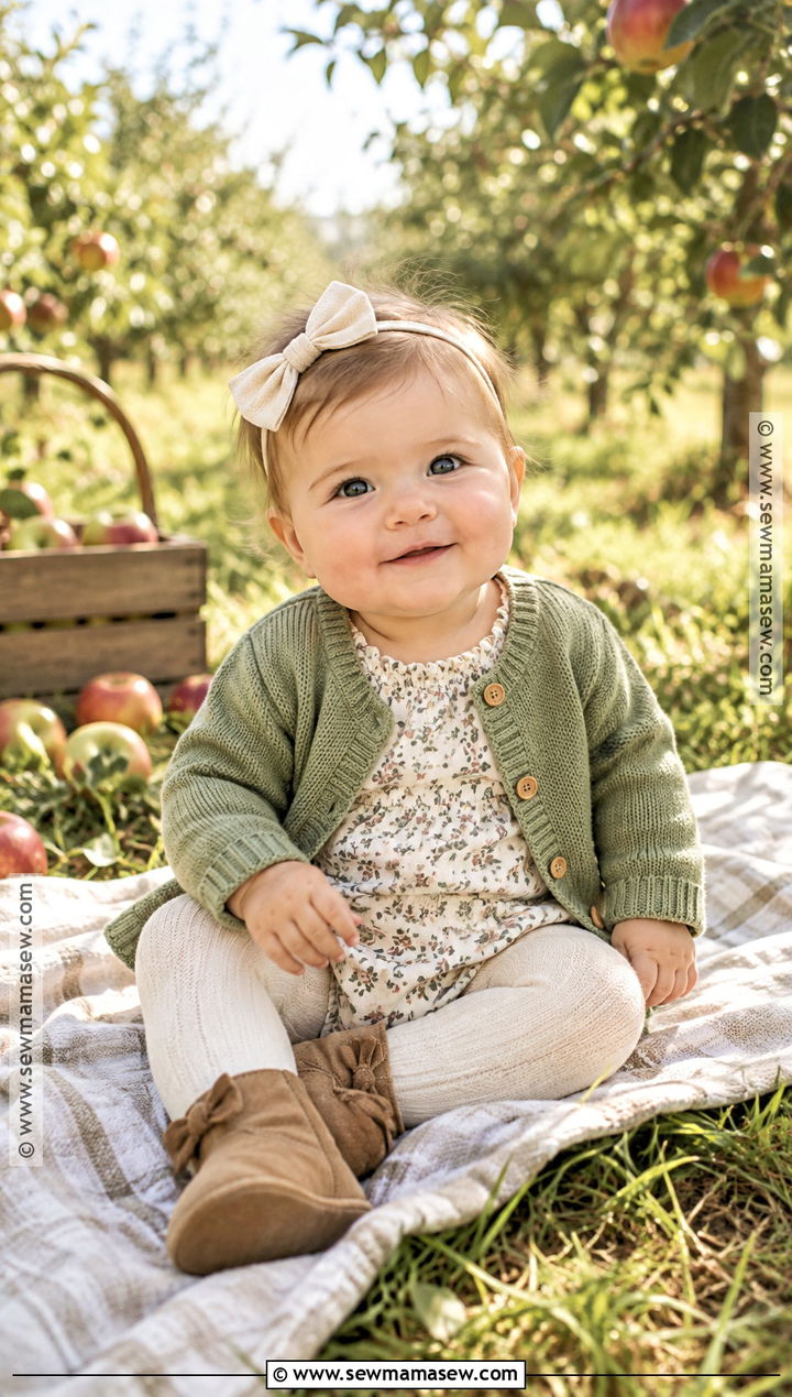 Sage Baby Cardigan With Floral Romper - 15 Cute Baby Sweater Fall Ideas