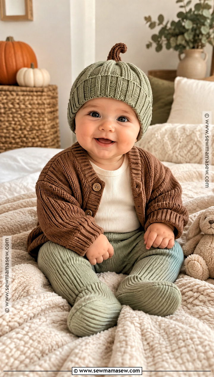 Sage Baby Pumpkin Hat With Brown Knit Set - 20 baby pumpkin hat ideas