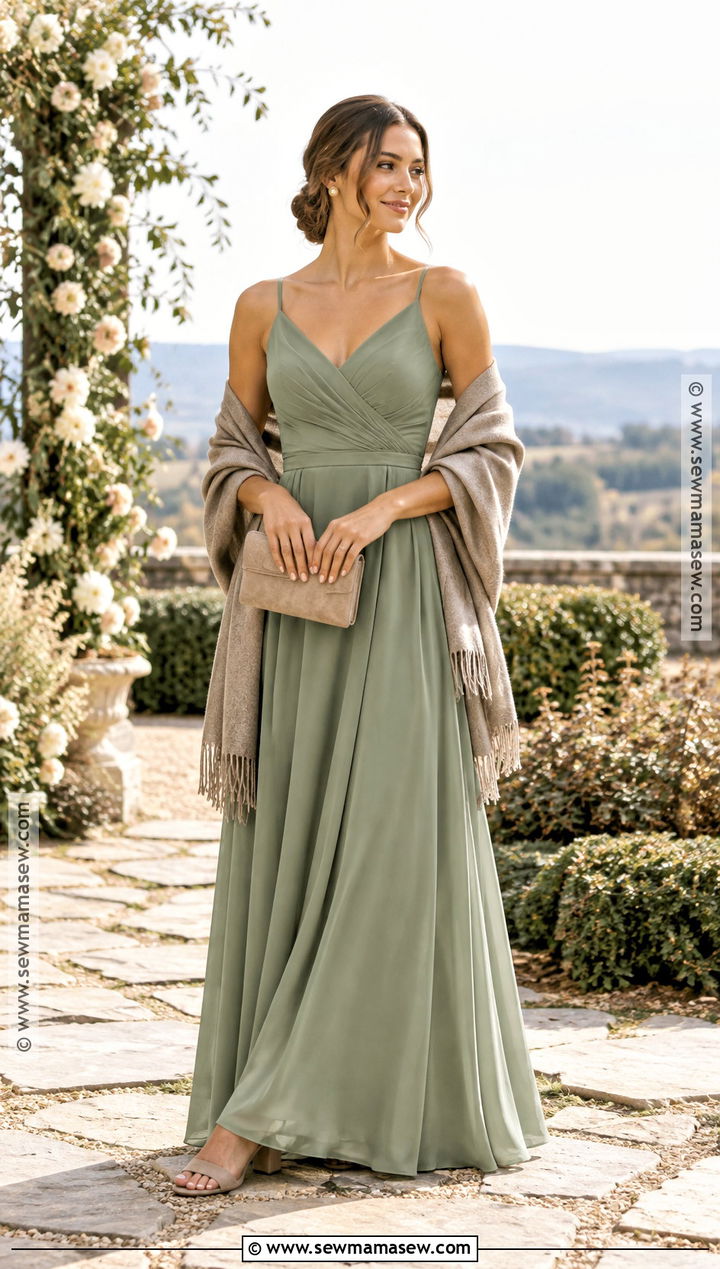 Sage Bridesmaid Dress With Taupe Blanket Wrap - 15 Bridesmaid Shawls And Wraps Fall Ideas