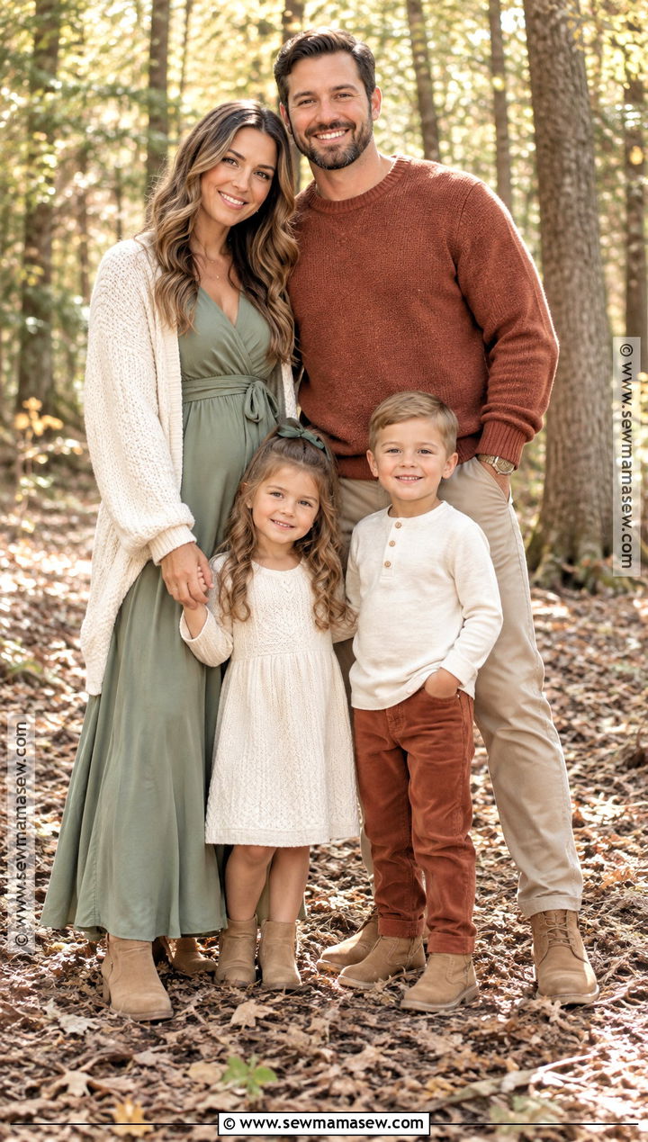 Sage Cream and Terracotta Fall Family Picture Outfit - 20 fall color family picture outfits