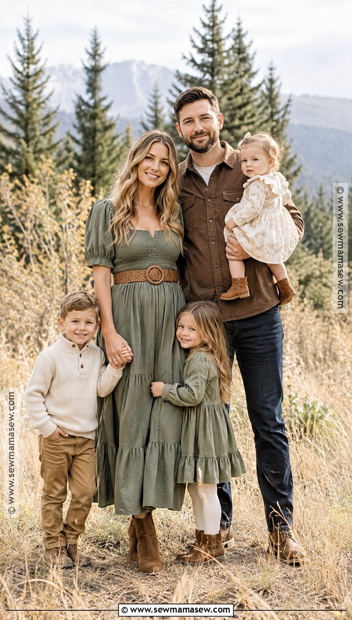 Sage Dress And Brown Family Outfit - 15 boho fall family photos outfits