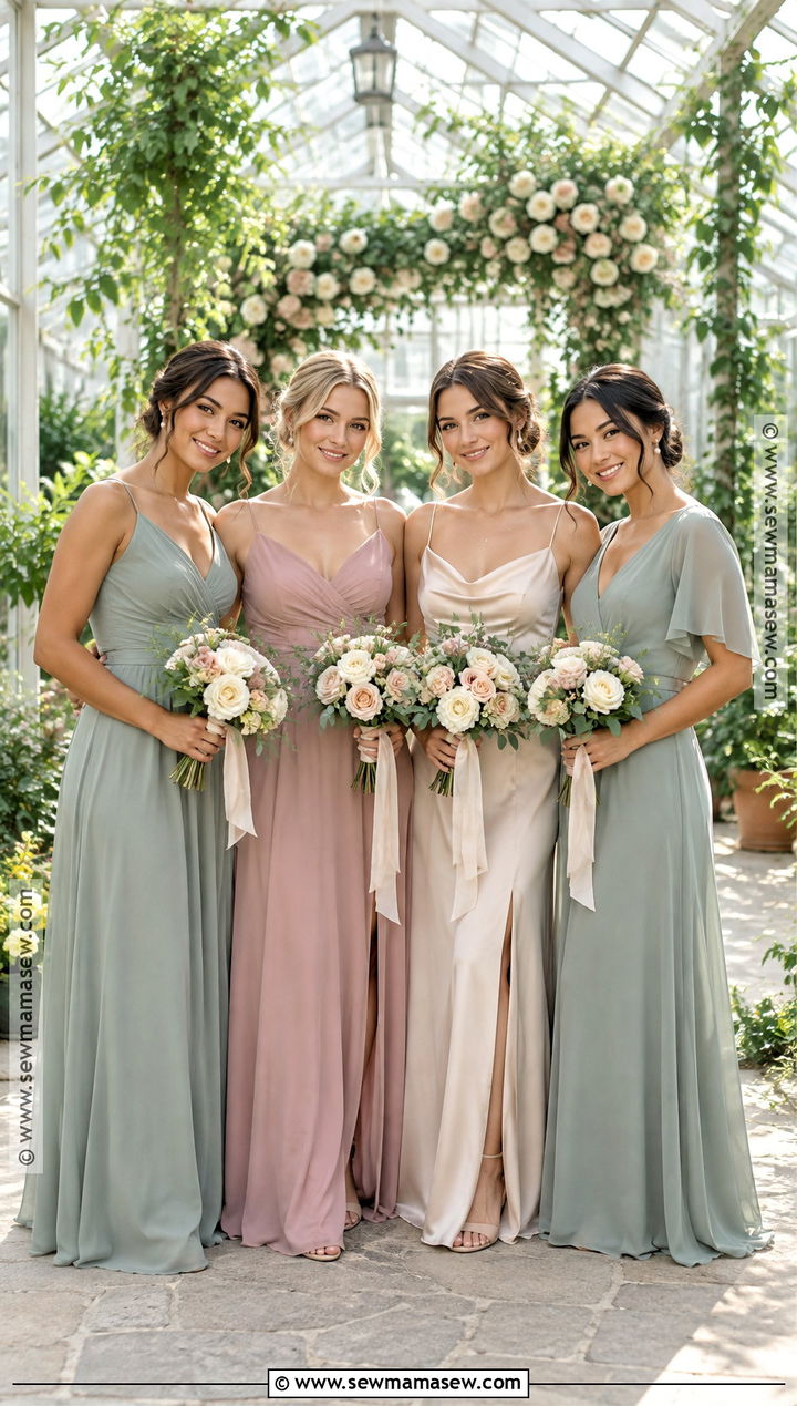 Sage Dusty Rose And Champagne Mismatched Bridesmaid Dresses - 15 mismatched bridesmaid dresses fall autumn color palettes