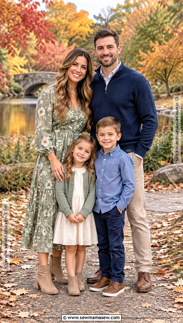 Sage Floral Dress And Navy Family Photo Outfit - 15 fall family pictures outfits 2026 green
