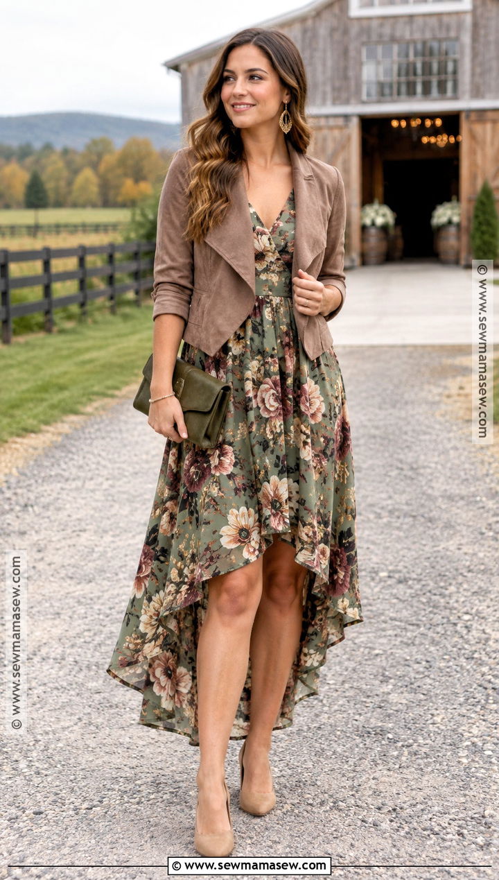 Sage Floral High Low Fall Barn Wedding Guest Dress - 20 fall barn wedding guest dress ideas