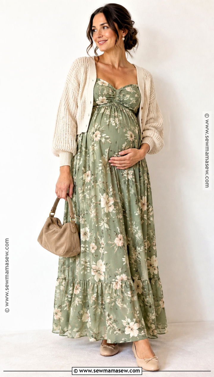 Sage Floral Maxi Dress October Baby Shower Outfit - 20 October Baby Shower Outfit Ideas for Moms