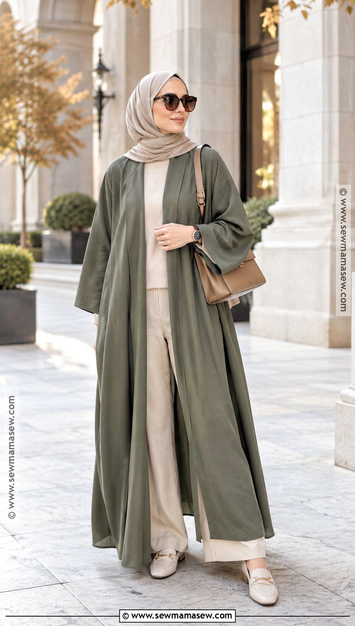 Sage Green Abaya With Beige Accessories - 15 autumn abaya outfits
