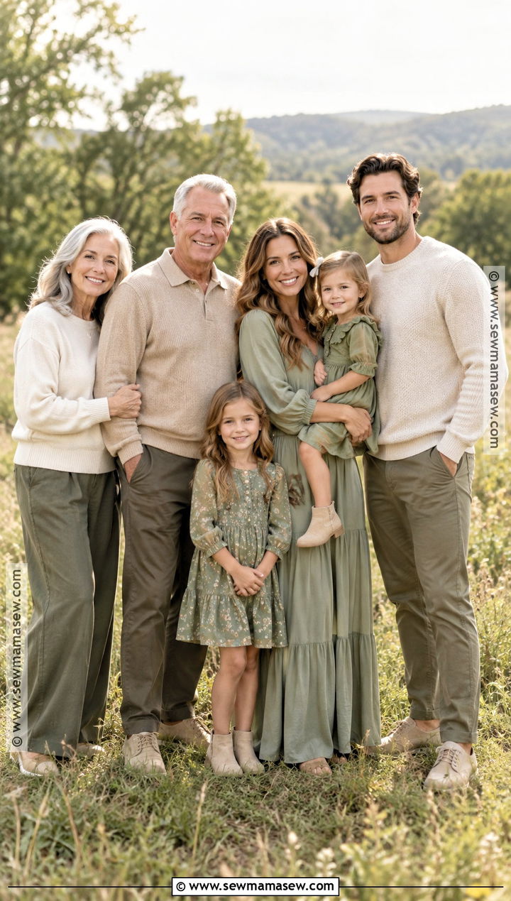 Sage Green And Beige Fall Family Outfit - 20 Fall Photoshoot Family Outfits