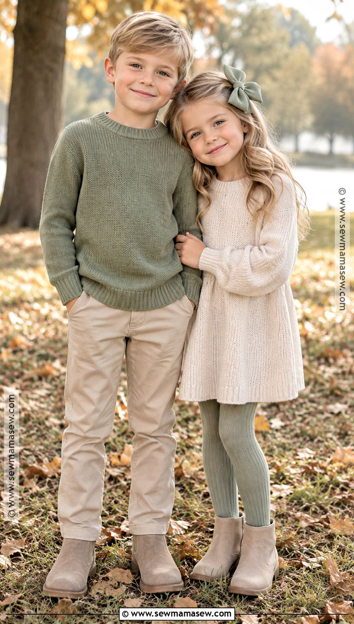 Sage Green And Beige Sibling Outfit - 15 Sibling Fall Photoshoot Outfits