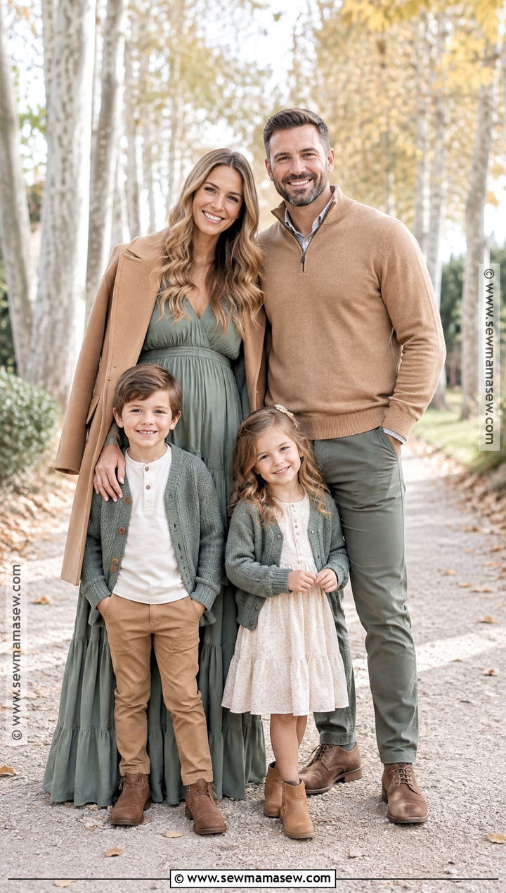 Sage Green And Camel Family Photo Outfit - 15 fall photoshoot outfits family green