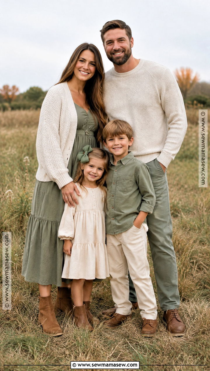 Sage Green And Cream Fall Family Photo Outfits - 15 fall outdoor family photo outfit ideas