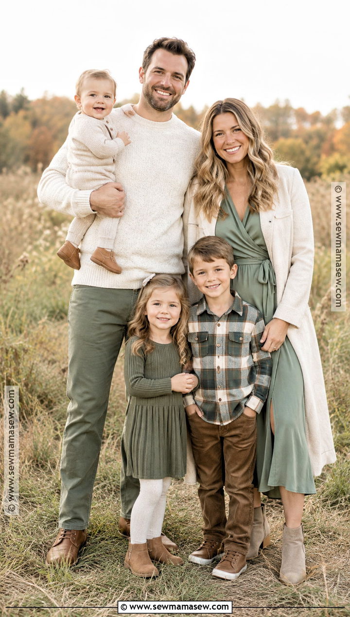 Sage Green And Cream Family Photoshoot Outfit - 25 autumn family photoshoot outfits