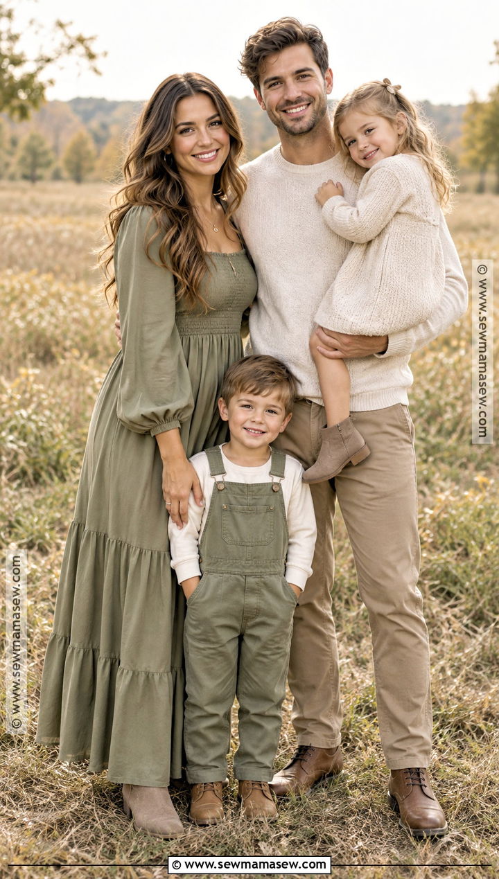 Sage Green And Cream Family Portrait Outfit - 20 Fall Family Portraits Outfits