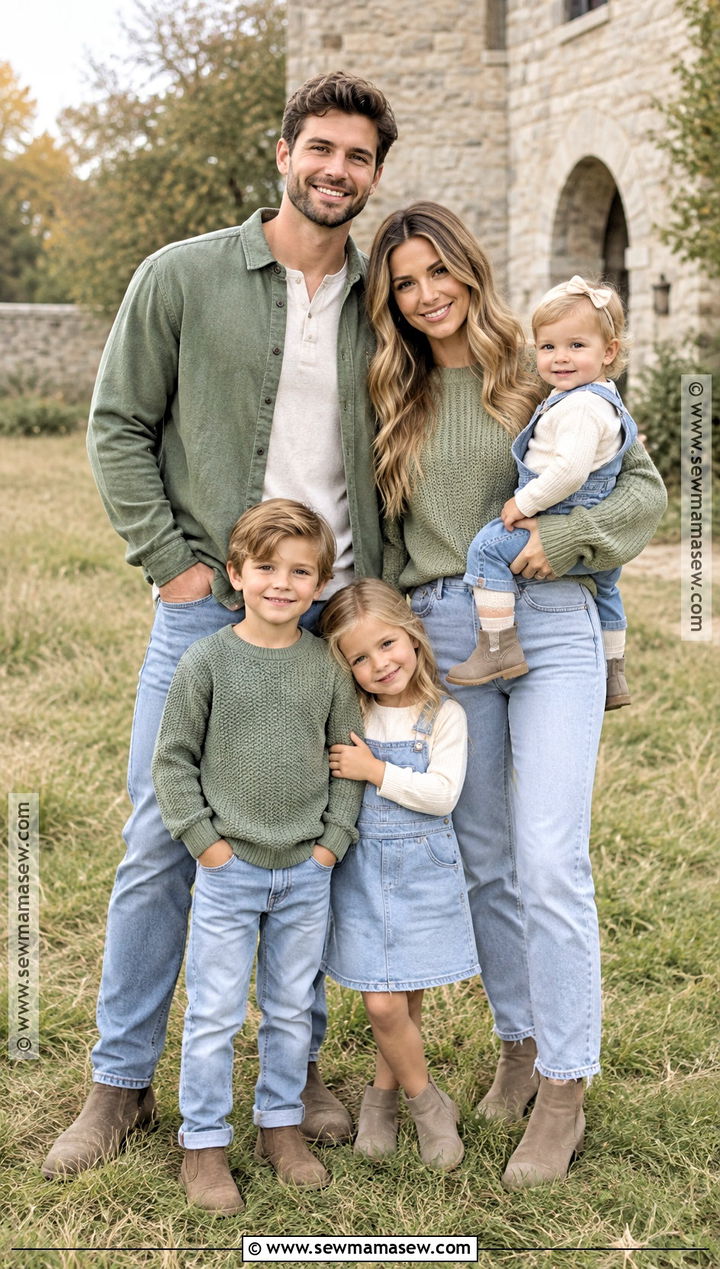 Sage Green And Light Denim Family Photos - 20 denim fall family photos ideas